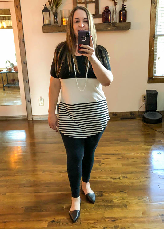 Black & White Stripe Color Block Top - Infinity Lace Boutique