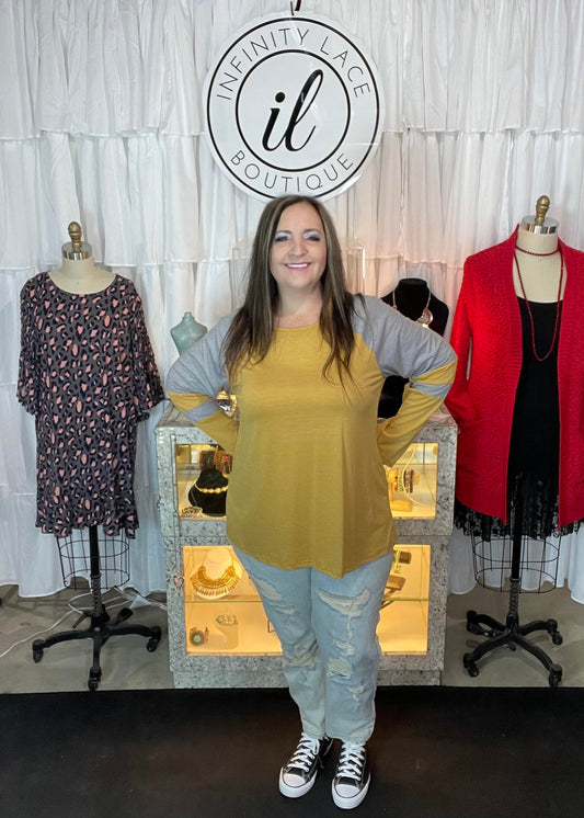 Ash Mustard Jersey Top with Stripe Detail