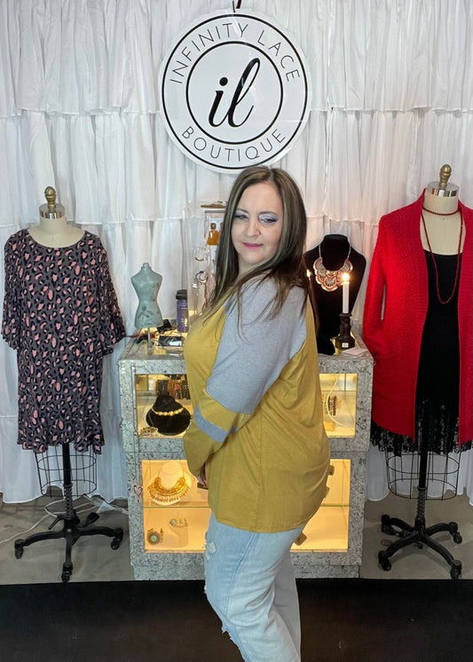 Ash Mustard Jersey Top with Stripe Detail