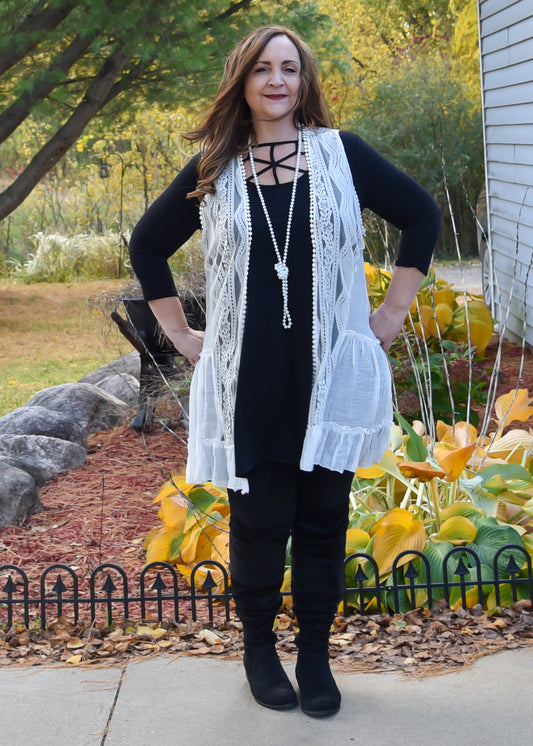 White Lace Sleeveless Kimono Vest - Infinity Lace Boutique