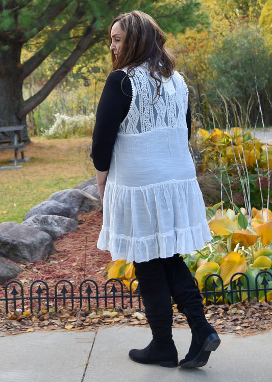 White Lace Sleeveless Kimono Vest - Infinity Lace Boutique