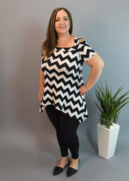Cold Shoulder Chevron Shark-Bite Tunic