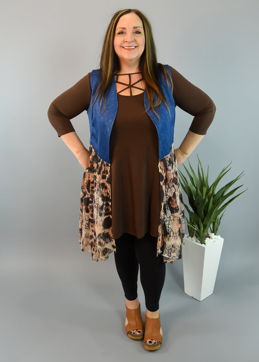 Denim and Leopard Lace Cardigan