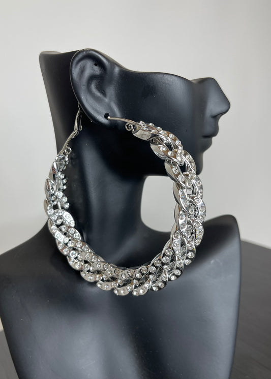 Big Bougie Silver Rhinestone Earrings